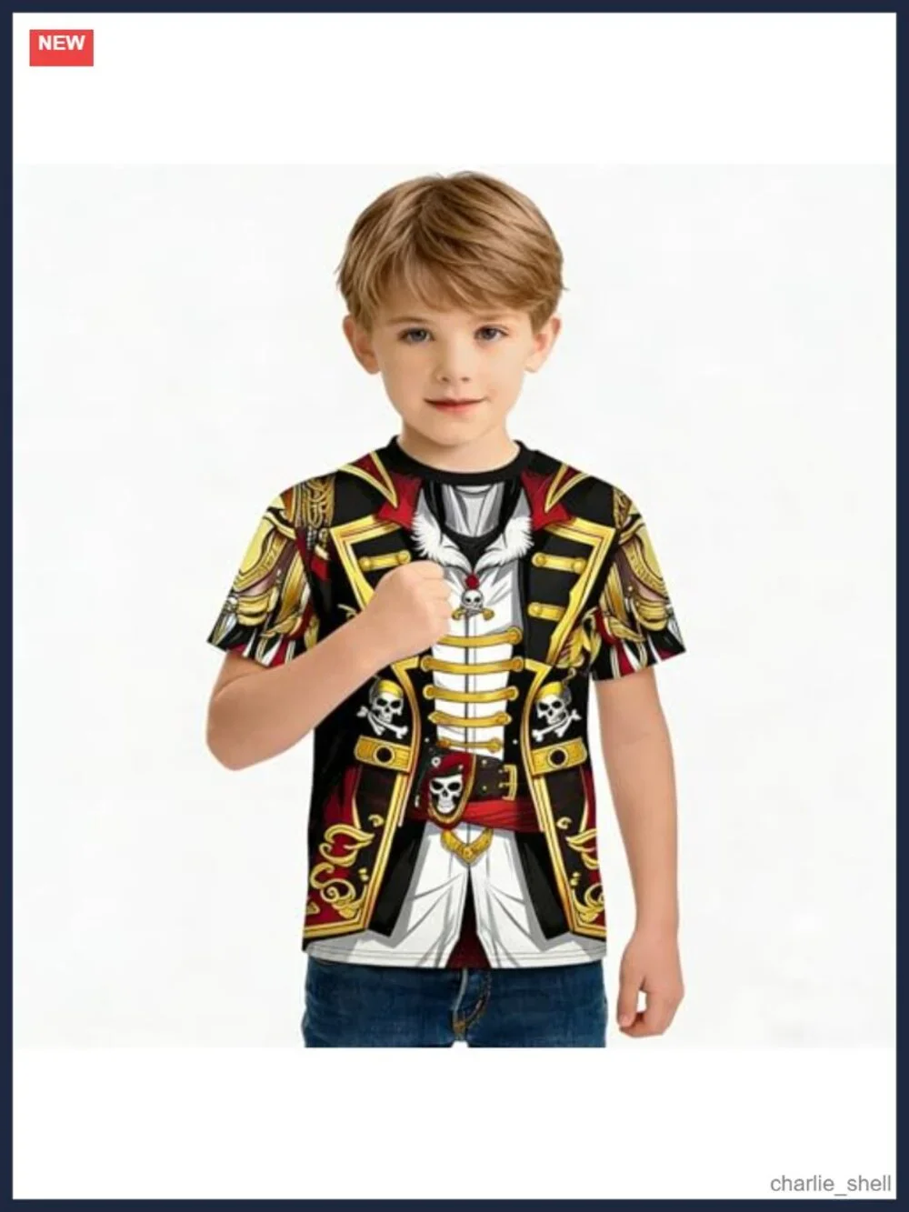 Boys Captain Pirate T-Shirt Costume Polyester Crew Neck Halloween Cosplay